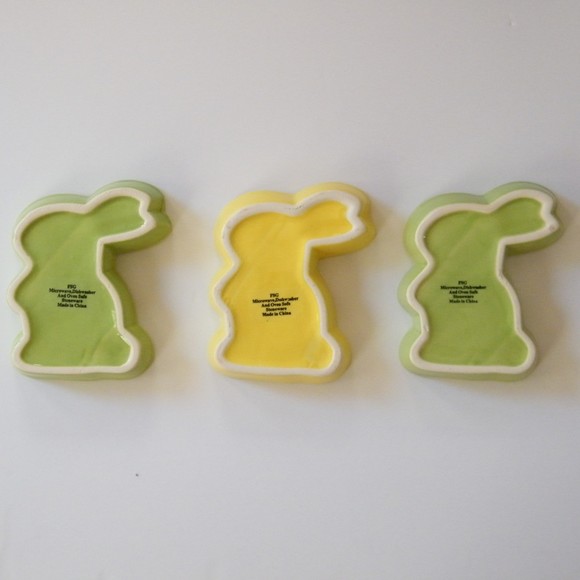 Vintage Easter Bunny Candy Dishes Set of 3 Ceramic Holiday Decor Green Yellow - Picture 2 of 9